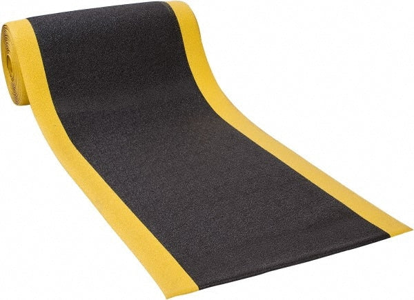 PRO-SAFE - 60' Long x 3' Wide, Dry Environment, Anti-Fatigue Matting - Black with Yellow Borders, Urethane with Vinyl Sponge Base, Beveled on 4 Sides - Exact Tooling