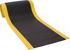 PRO-SAFE - 60' Long x 3' Wide, Dry Environment, Anti-Fatigue Matting - Black with Yellow Borders, Urethane with Vinyl Sponge Base, Beveled on 4 Sides - Exact Tooling