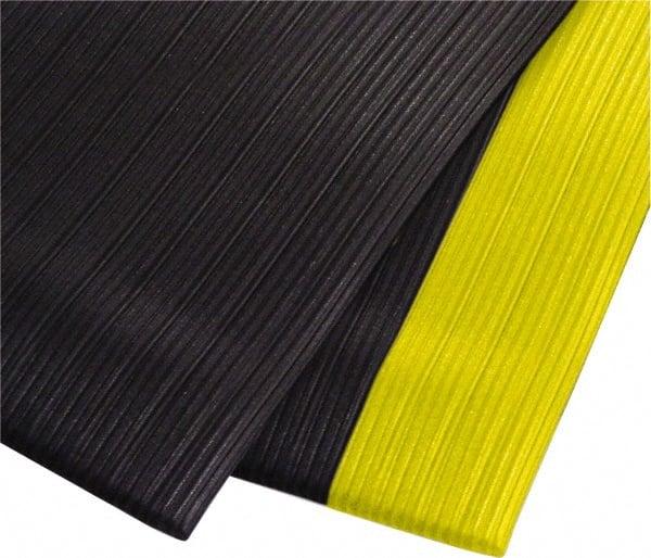 PRO-SAFE - 60' Long x 3' Wide, Dry Environment, Anti-Fatigue Matting - Black with Yellow Borders, Vinyl with Vinyl Sponge Base, Beveled on 4 Sides - Exact Tooling