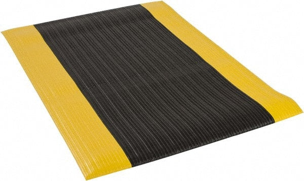 PRO-SAFE - 3' Long x 2' Wide, Dry Environment, Anti-Fatigue Matting - Black with Yellow Borders, Vinyl with Vinyl Sponge Base, Beveled on 4 Sides - Exact Tooling