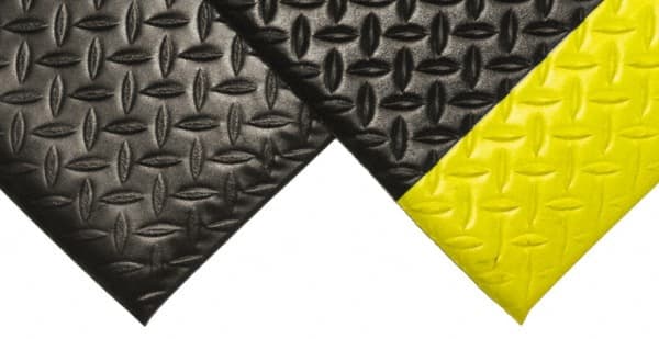 PRO-SAFE - 60' Long x 2' Wide, Dry Environment, Anti-Fatigue Matting - Black with Yellow Borders, Vinyl with Vinyl Sponge Base, Beveled on 4 Sides - Exact Tooling