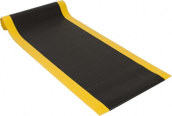 PRO-SAFE - 12' Long x 3' Wide, Dry Environment, Anti-Fatigue Matting - Black with Yellow Borders, Vinyl with Vinyl Sponge Base, Beveled on 4 Sides - Exact Tooling