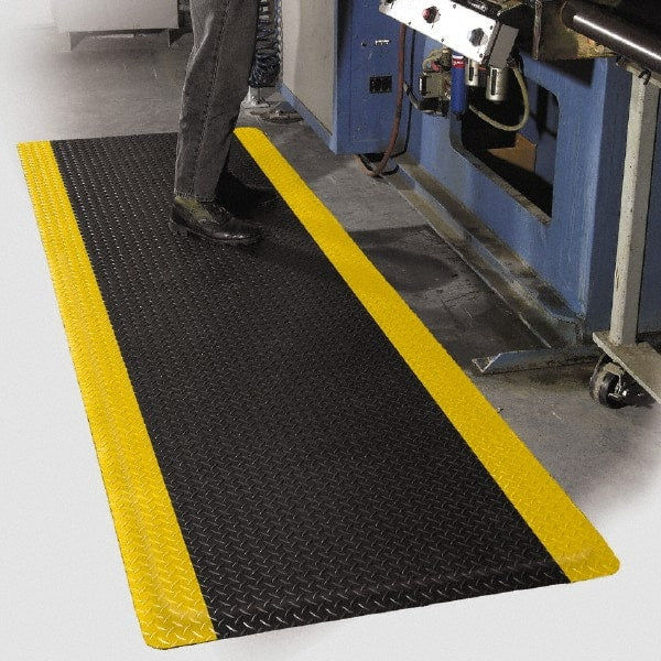 PRO-SAFE - 75' Long x 4' Wide, Dry Environment, Anti-Fatigue Matting - Black with Yellow Borders, Vinyl with Vinyl Sponge Base, Beveled on 4 Sides - Exact Tooling