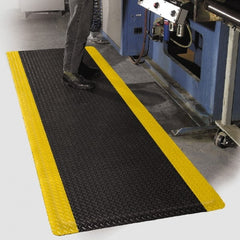 PRO-SAFE - 75' Long x 2' Wide, Dry Environment, Anti-Fatigue Matting - Black with Yellow Borders, Vinyl with Vinyl Sponge Base, Beveled on 4 Sides - Exact Tooling