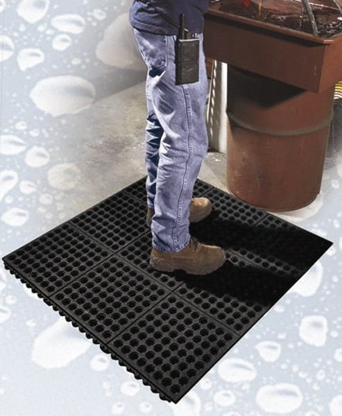 PRO-SAFE - 3' Long x 3' Wide x 5/8" Thick, Anti-Fatigue Modular Matting Tiles - 2 Interlocking Sides, Black, For Dry & Wet Areas, Series Pro-Safe - Exact Tooling