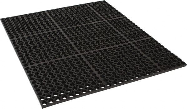 PRO-SAFE - 3' Long, Dry/Wet Environment, Anti-Fatigue Matting - Black, SBR Rubber with Rubber Base, Straight - Exact Tooling