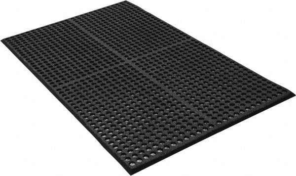 PRO-SAFE - 5' Long x 3' Wide, Dry/Wet Environment, Anti-Fatigue Matting - Black, SBR Rubber with Rubber Base, Beveled on 4 Sides - Exact Tooling