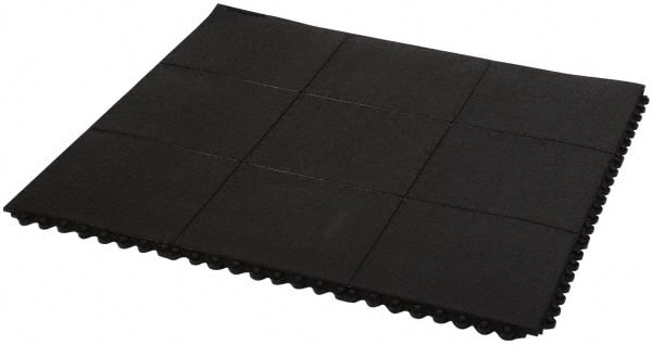 PRO-SAFE - 3' Long x 3' Wide x 5/8" Thick, Anti-Fatigue Modular Matting Tiles - 2 Interlocking Sides, Black, For Dry & Wet Areas, Series Pro-Safe - Exact Tooling