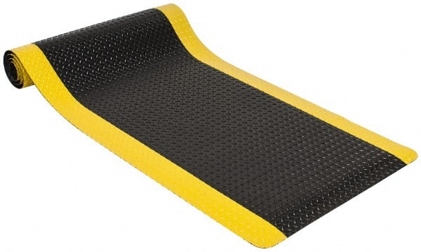 PRO-SAFE - 10' Long x 3' Wide, Dry Environment, Anti-Fatigue Matting - Black with Yellow Borders, Vinyl with Vinyl Sponge Base, Beveled on 4 Sides - Exact Tooling