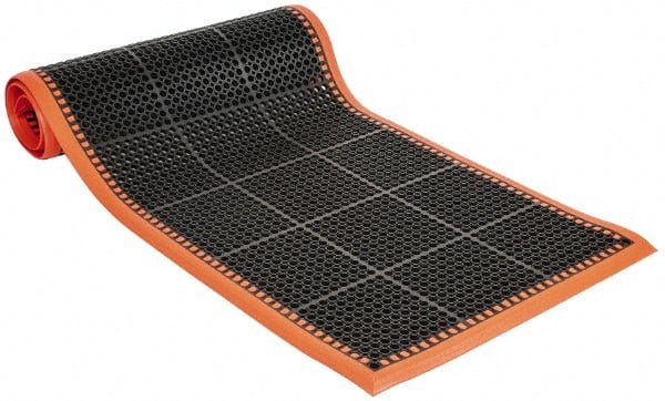 PRO-SAFE - 10' Long x 3' Wide, Dry/Wet Environment, Anti-Fatigue Matting - Black with Orange Borders, Natural Rubber with Rubber Base, Beveled on 4 Sides - Exact Tooling