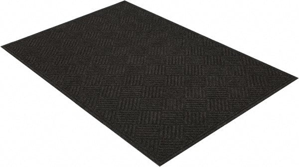 PRO-SAFE - 6 Ft. Long x 4 Ft. Wide, Poly Blended Carpet Surface, Raised Diamond Pattern Entrance Matting - 1/4 Inch Thick, Indoor, Heavy Traffic, Recycled Rubber, Black - Exact Tooling