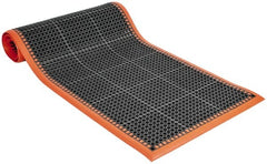 PRO-SAFE - 10' Long x 3' Wide, Dry/Wet Environment, Anti-Fatigue Matting - Black with Orange Borders, Natural Rubber with Rubber Base, Beveled on 4 Sides - Exact Tooling