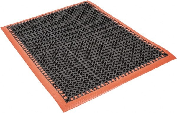 PRO-SAFE - 3' Wide, Dry/Wet Environment, Anti-Fatigue Matting - Black with Orange Borders, Natural Rubber with Rubber Base, Beveled on 4 Sides - Exact Tooling