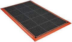 PRO-SAFE - 5' Long x 3' Wide, Dry/Wet Environment, Anti-Fatigue Matting - Black with Orange Borders, Natural Rubber with Rubber Base, Beveled on 4 Sides - Exact Tooling