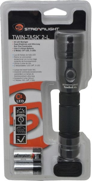 Streamlight - White LED Bulb, 120 Lumens, Industrial/Tactical Flashlight - Black Aluminum Body, 2 Lithium Batteries Included - Exact Tooling