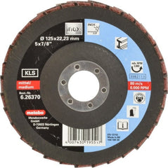 Metabo - 120 Grit, 5" Disc Diam, 7/8" Center Hole, Type 27 Aluminum Oxide Flap Disc - 12,200 Max RPM, Nylon Backing, Coated & Non-Woven Combo - Exact Tooling