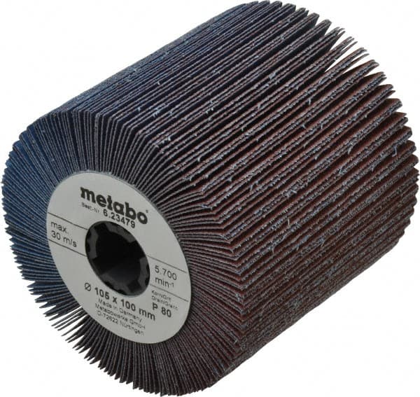 Metabo - 4" Diam, 80 Grit Zirconia Alumina Flap Wheel - 5/8" Hole, 4" Wide, Coated, Medium Grade - Exact Tooling