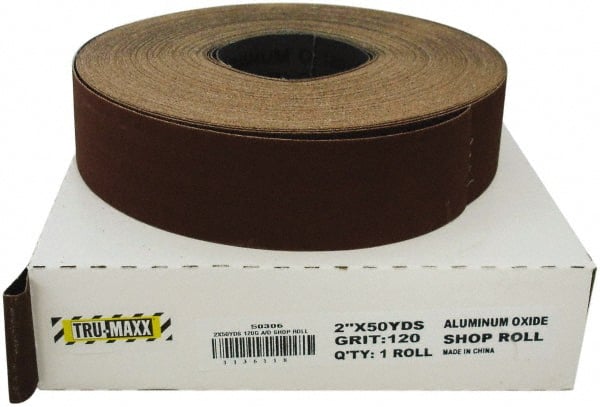 Tru-Maxx - 2" x 50 Yd 280 Grit Aluminum Oxide Cloth Roll - Very Fine Grade, J Weighted Backing - Exact Tooling
