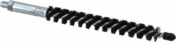 Schaefer Brush - 4" Brush Length, 1/2" Diam, Nylon Single Stem, Single Spiral Condenser Tube Brush - 6-1/4" Long, Nylon, 1/4-28 Male Connection - Exact Tooling