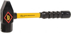 NUPLA - 4 Lb Head Forged Steel Cross Pein Hammer - 14" Fiberglass Handle, 1-3/4" Face Diam, 14" OAL - Exact Tooling