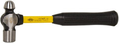 NUPLA - 3/4 Lb Head High Carbon Steel Ball Pein Hammer - 12" Fiberglass Handle, 1-1/8" Face Diam, 12" OAL, Fiberglass with Cushion Grip - Exact Tooling