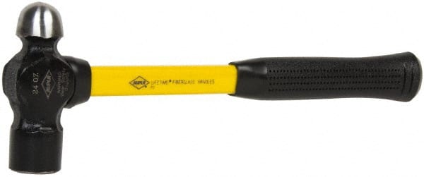 NUPLA - 1-1/2 Lb Head High Carbon Steel Ball Pein Hammer - 14" Fiberglass Handle, 1-21/64" Face Diam, 14" OAL, Fiberglass with Cushion Grip - Exact Tooling