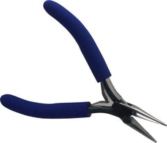 Aven - 4-1/2" OAL, 15/16" Jaw Length x 23/64" Jaw Width, Long Nose Chain Nose Pliers - Serrated Jaw, Standard Head, ESD Cushion Handles, with Spring - Exact Tooling