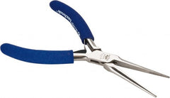 Aven - 5-3/4" OAL, 1-15/16" Jaw Length x 25/64" Jaw Width, Long Nose Needle Nose Pliers - Serrated Jaw, Standard Head, ESD Cushion Handles, with Spring - Exact Tooling
