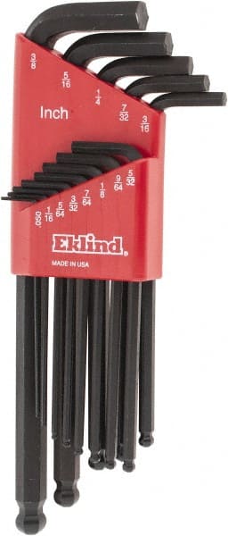 Eklind - 13 Piece L-Key Ball End Hex Key Set - Hex Range 0.05 to 3/8" - Exact Tooling