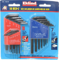 Eklind - 18 Piece L-Key Hex Key Set - Hex Range 0.05 to 1/4" - Exact Tooling