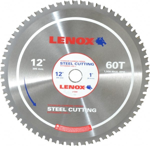 Lenox - 12" Diam, 1" Arbor Hole Diam, 60 Tooth Wet & Dry Cut Saw Blade - Titanium Carbide-Tipped, General Purpose Action, Standard Round Arbor - Exact Tooling