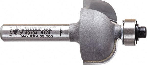Amana Tool - 7/8" Cut Diam, 9/16" Length of Cut, 2 Flute Cove Edge Profile Router Bit - Carbide-Tipped, 1/4" Shank Diam, 2" OAL, Uncoated - Exact Tooling