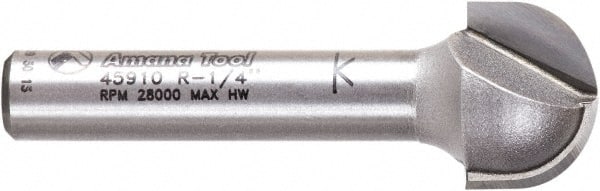 Amana Tool - 1/2" Cut Diam, 3/8" Length of Cut, 2 Flute Core Box Edge Profile Router Bit - Carbide-Tipped, 1/4" Shank Diam, 1-1/2" OAL, Uncoated - Exact Tooling