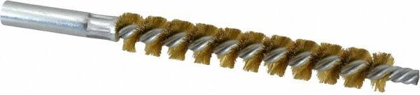 Schaefer Brush - 4" Brush Length, 9/16" Diam, Double Stem, Single Spiral Tube Brush - 6-1/4" Long, Brass, 12-24 Female Connection - Exact Tooling
