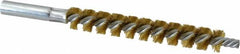 Schaefer Brush - 4" Brush Length, 9/16" Diam, Double Stem, Single Spiral Tube Brush - 6-1/4" Long, Brass, 12-24 Female Connection - Exact Tooling