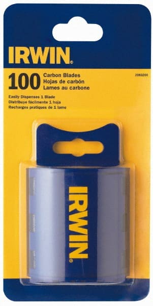Irwin - 100 Piece Steel Utility Knife Blade - 2-3/8" OAL, 0.024" Blade Thickness - Exact Tooling