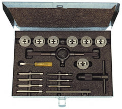 Cle-Line - #0-80 to #10-24 Tap, #0-80 to #10-24 Die, UNC, UNF, Tap and Die Set - Plug Taps, Adjustable, 19 Piece Set - Exact Tooling