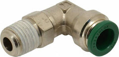 Parker - 3/8" Outside Diam, 1/4 NPTF, Nickel Plated Brass Push-to-Connect Tube Male Swivel Elbow - 300 Max psi, Tube to Male NPT Connection, Buna-N O-Ring - Exact Tooling