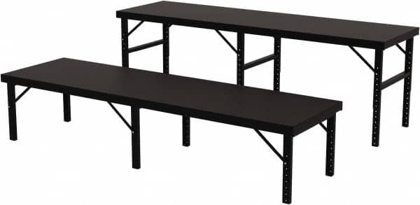 Valley Craft - 34 Wide x 120" Deep x 28" High, Steel Work Table - 14 Gauge Stainless Steel Top, Adjustable Height Legs, Gray - Exact Tooling