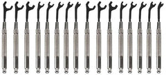 Moody Tools - 16 Piece, 5/64" to 5/16" (2.5mm to 7mm), Open End Wrench Set - Inch/Metric Measurement Standard, Black Oxide Finish, Comes in Canvas Roll - Exact Tooling