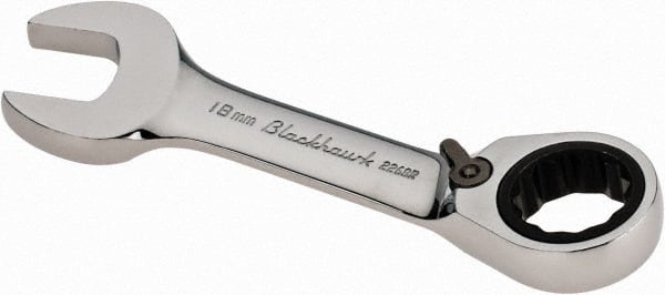 Blackhawk by Proto - 18mm 12 Point Combination Wrench - 15° Head Angle, 5-3/16" OAL, Steel, Chrome Finish - Exact Tooling