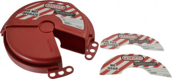 Master Lock - 2 to 5 Inch Valve Handle Size, Xenoy Rotating Gate Valve Wheel Lockout - 5/16 Inch Max Shackle Diameter, Red - Exact Tooling