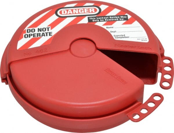 Master Lock - 4 to 6-1/2 Inch Valve Handle Size, Xenoy Rotating Gate Valve Wheel Lockout - 5/16 Inch Max Shackle Diameter, Red - Exact Tooling