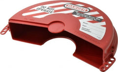 Master Lock - 6 to 10 Inch Valve Handle Size, Xenoy Rotating Gate Valve Wheel Lockout - 5/16 Inch Max Shackle Diameter, Red - Exact Tooling