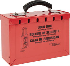 Master Lock - 3-3/4" Deep x 9-1/4" Wide x 6" High, Portable Group Lockout Box - Red, 12 Padlocks - Exact Tooling