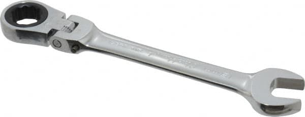 Blackhawk by Proto - 15mm 12 Point Flexhead Combination Wrench - 15° Head Angle, 6-11/16" OAL, Steel, Chrome Finish - Exact Tooling