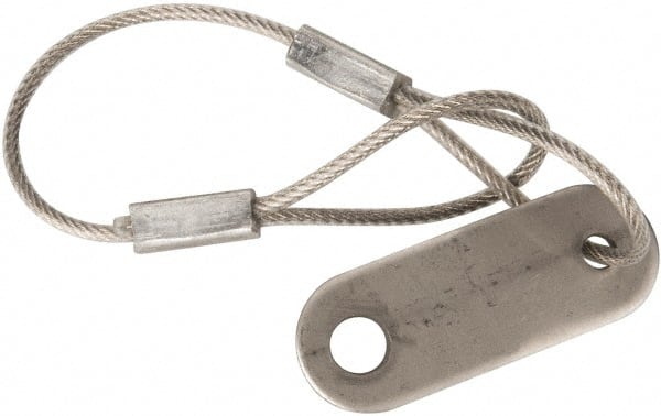 Made in USA - 6" Long, Stainless Steel Cable Loop & Tab with Hole End, Quick Release Pin Lanyard - 3/64" Cable Diam, 13/64" Hole Diam, Nylon Cable - Exact Tooling