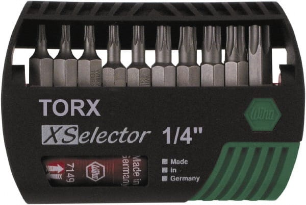 Wiha - 10 Piece, 1/4" Drive Screwdriver Torx Insert Bit Set - T7 to T40 Torx - Exact Tooling