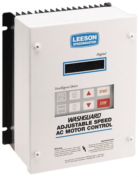 Leeson - Three Phase, 400-480 Volt, 25 hp, Frequency Drive, Inverter & Speed Control - 10.26" Wide x 8.35" Deep x 15-3/4" High, NEMA 4/12 - Exact Tooling