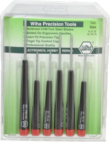 Wiha - 6 Piece T6 to T15 Micro Handle Torx Driver Set - T6, T7, T8, T9, T10, T15 - Exact Tooling